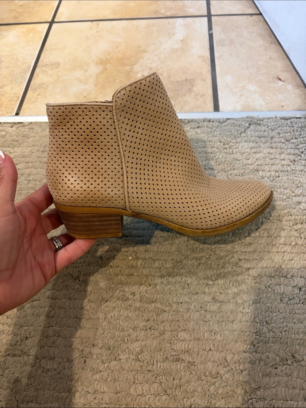 Lucky Brand Beige Perforated Ankle Boot with Side Zip - Women - Picture 6 of 11